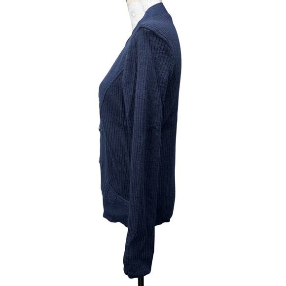 Women's Orvis 100% Wool Knit Full Zip Navy Cardigan Medium Military Industrial - Picture 4 of 7